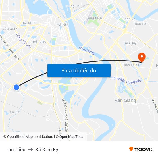 Tân Triều to Xã Kiêu Kỵ map