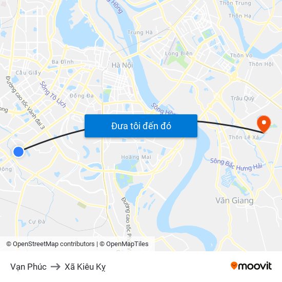 Vạn Phúc to Xã Kiêu Kỵ map