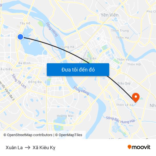 Xuân La to Xã Kiêu Kỵ map