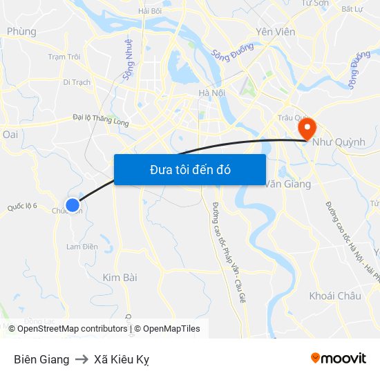 Biên Giang to Xã Kiêu Kỵ map