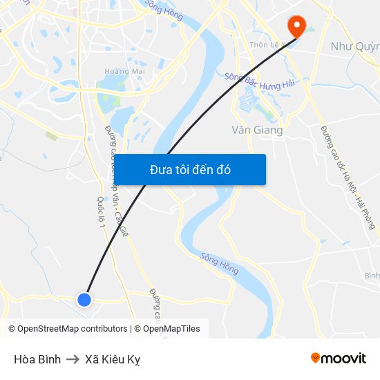 Hòa Bình to Xã Kiêu Kỵ map