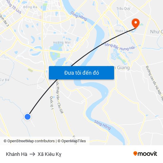 Khánh Hà to Xã Kiêu Kỵ map