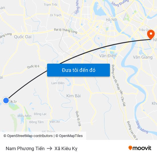 Nam Phương Tiến to Xã Kiêu Kỵ map