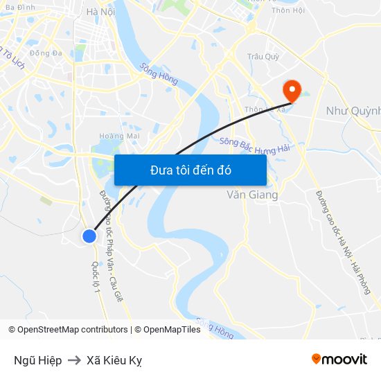 Ngũ Hiệp to Xã Kiêu Kỵ map