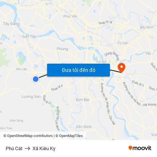 Phú Cát to Xã Kiêu Kỵ map