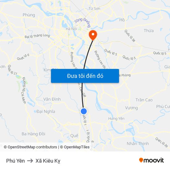 Phú Yên to Xã Kiêu Kỵ map