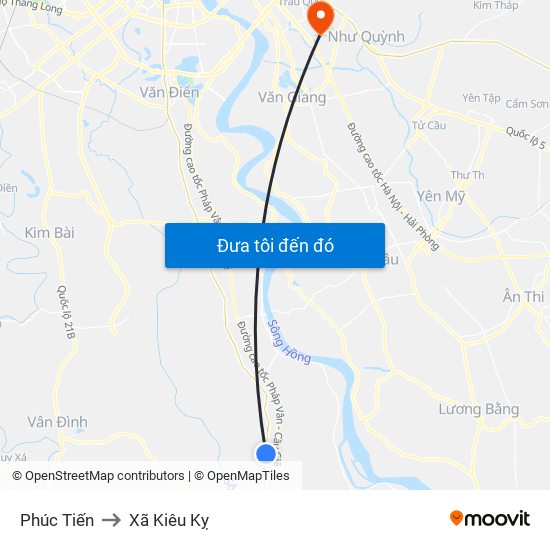 Phúc Tiến to Xã Kiêu Kỵ map