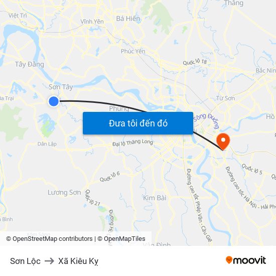 Sơn Lộc to Xã Kiêu Kỵ map