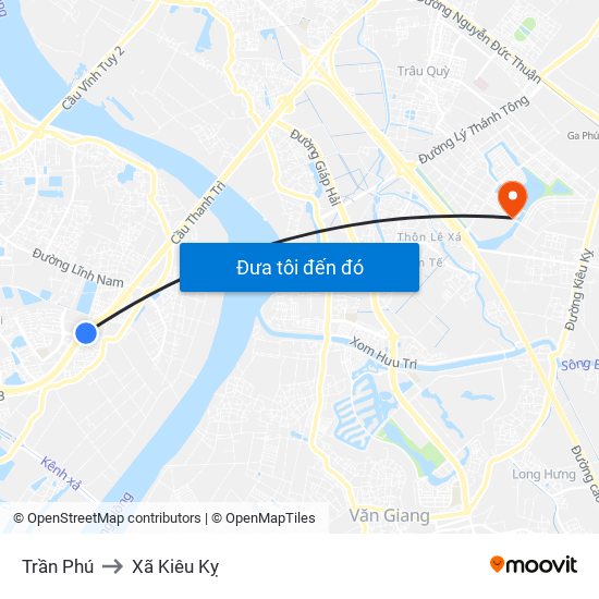 Trần Phú to Xã Kiêu Kỵ map