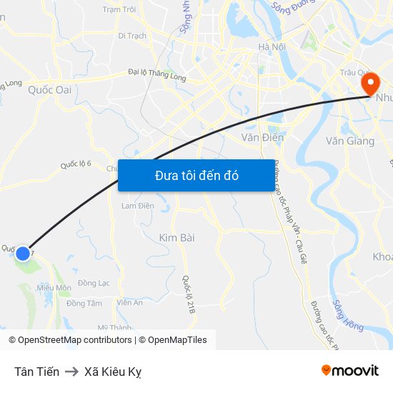 Tân Tiến to Xã Kiêu Kỵ map