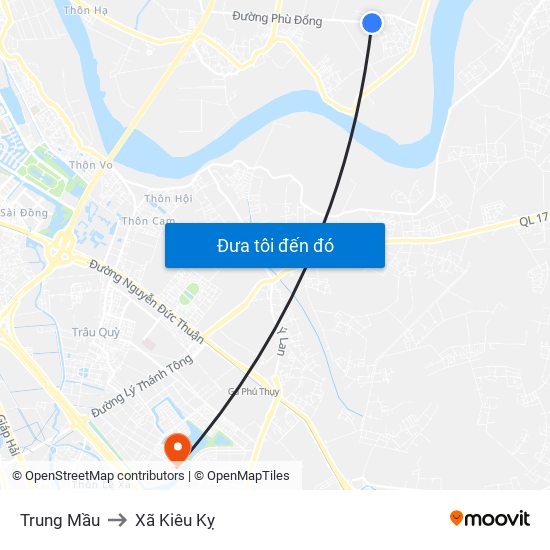 Trung Mầu to Xã Kiêu Kỵ map