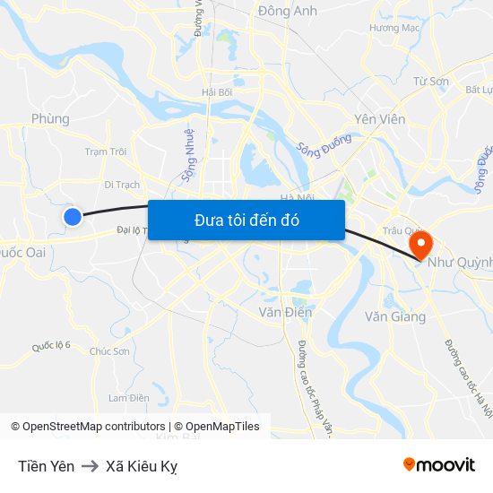 Tiền Yên to Xã Kiêu Kỵ map