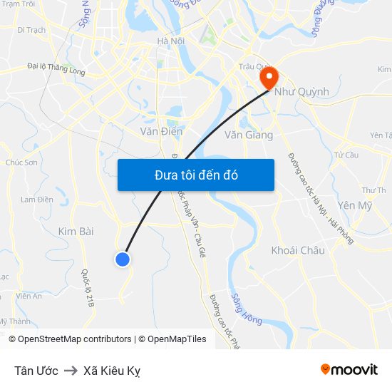 Tân Ước to Xã Kiêu Kỵ map