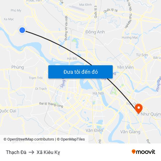 Thạch Đà to Xã Kiêu Kỵ map