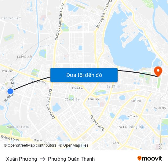 Xuân Phương to Phường Quán Thánh map