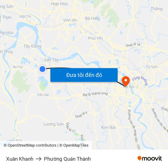 Xuân Khanh to Phường Quán Thánh map