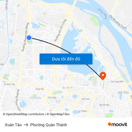 Xuân Tảo to Phường Quán Thánh map