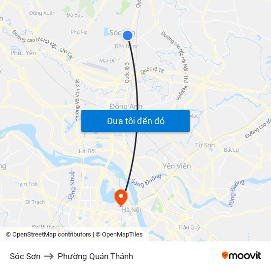 Sóc Sơn to Phường Quán Thánh map