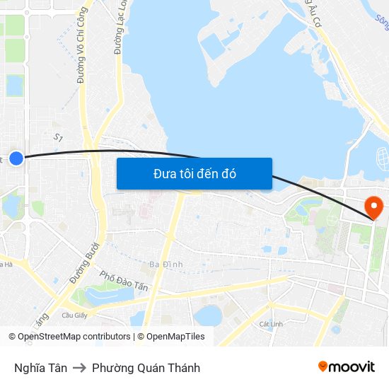 Nghĩa Tân to Phường Quán Thánh map