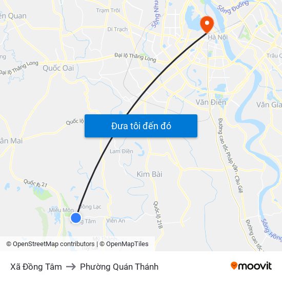 Xã Đồng Tâm to Phường Quán Thánh map