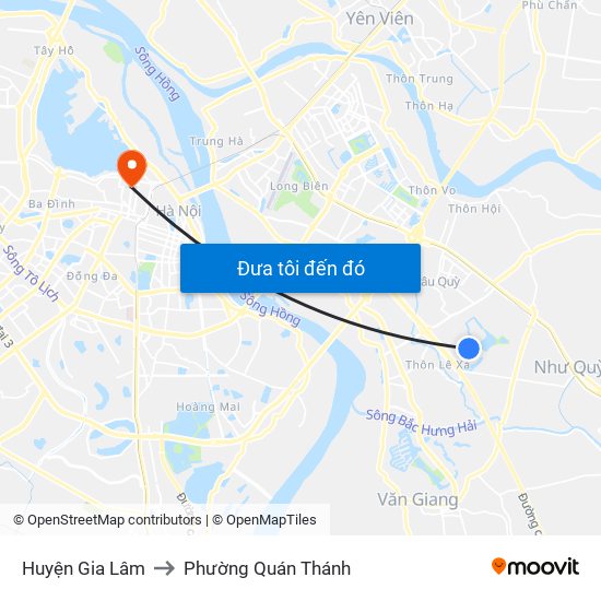 Huyện Gia Lâm to Phường Quán Thánh map