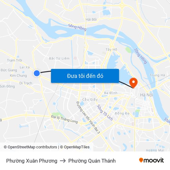 Phường Xuân Phương to Phường Quán Thánh map