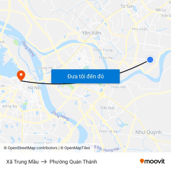 Xã Trung Mầu to Phường Quán Thánh map