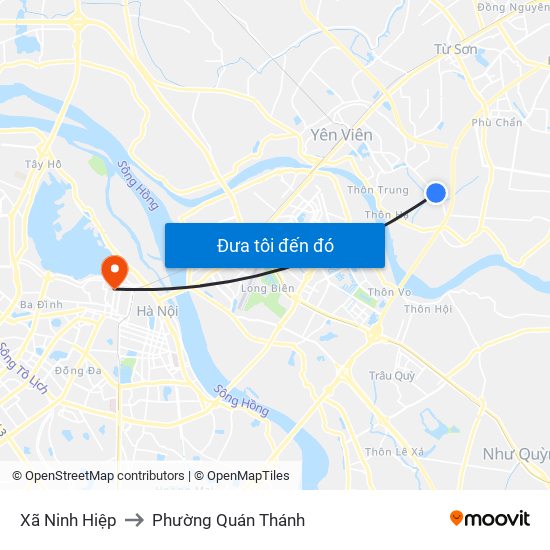 Xã Ninh Hiệp to Phường Quán Thánh map