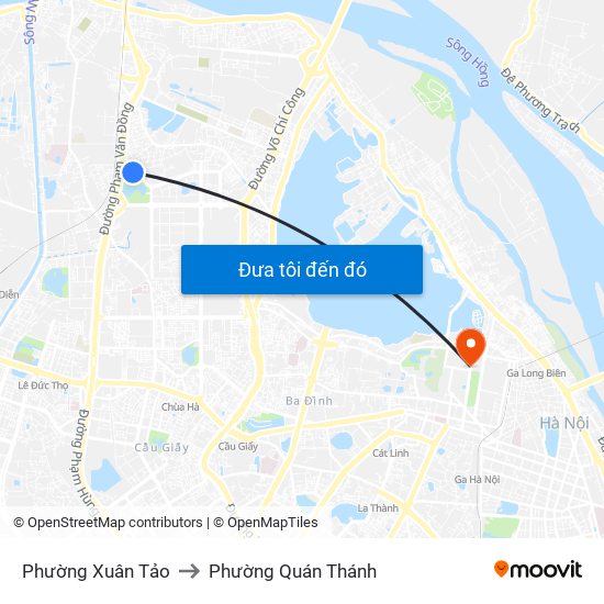 Phường Xuân Tảo to Phường Quán Thánh map