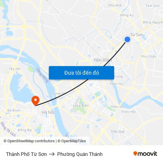 Thành Phố Từ Sơn to Phường Quán Thánh map