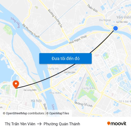 Thị Trấn Yên Viên to Phường Quán Thánh map