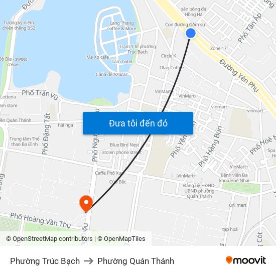 Phường Trúc Bạch to Phường Quán Thánh map