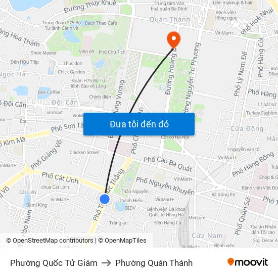 Phường Quốc Tử Giám to Phường Quán Thánh map