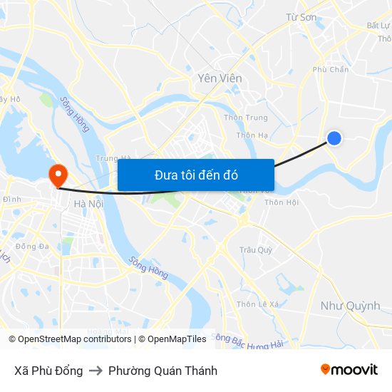 Xã Phù Đổng to Phường Quán Thánh map