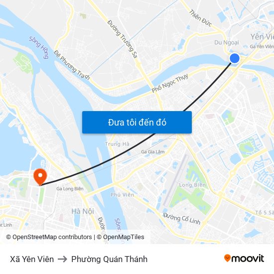 Xã Yên Viên to Phường Quán Thánh map