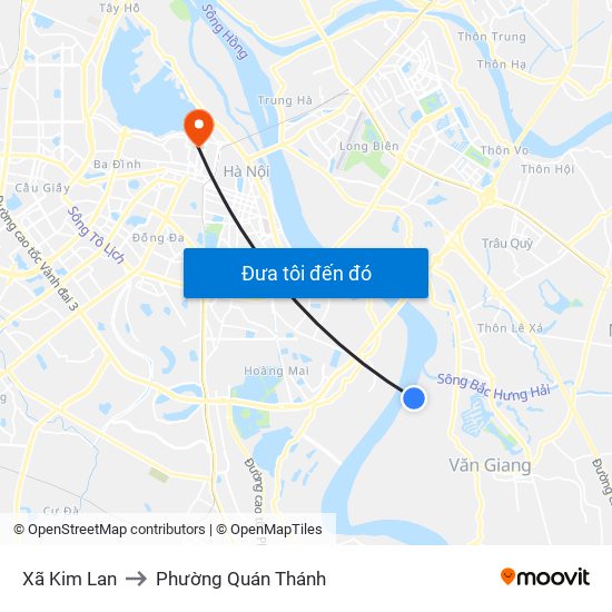 Xã Kim Lan to Phường Quán Thánh map