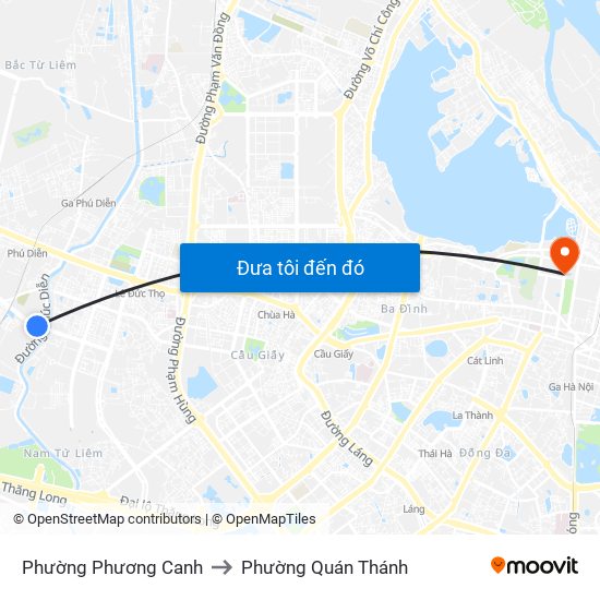 Phường Phương Canh to Phường Quán Thánh map