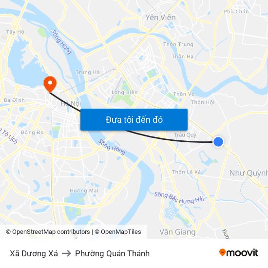 Xã Dương Xá to Phường Quán Thánh map