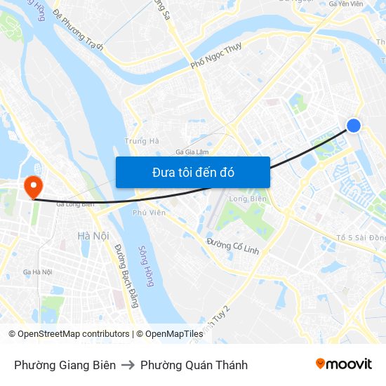 Phường Giang Biên to Phường Quán Thánh map