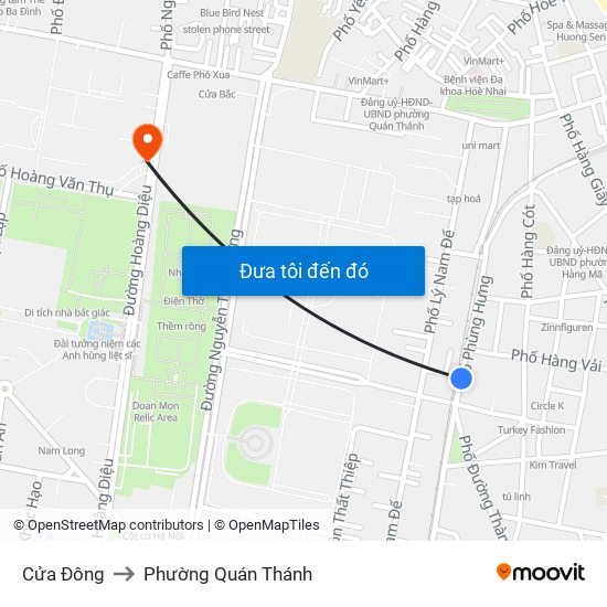 Cửa Đông to Phường Quán Thánh map