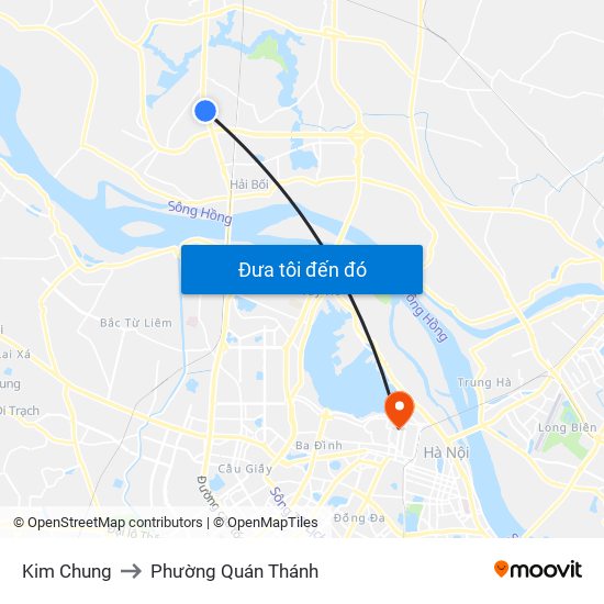 Kim Chung to Phường Quán Thánh map