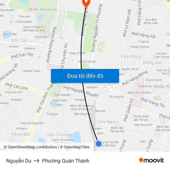 Nguyễn Du to Phường Quán Thánh map