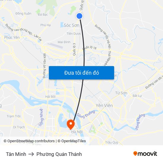 Tân Minh to Phường Quán Thánh map