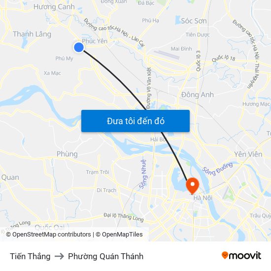 Tiến Thắng to Phường Quán Thánh map