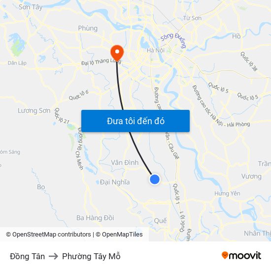 Đồng Tân to Phường Tây Mỗ map