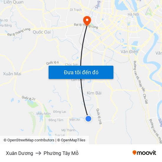 Xuân Dương to Phường Tây Mỗ map