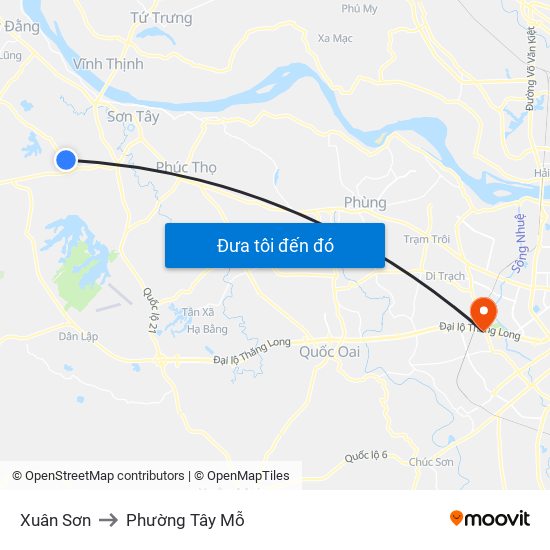 Xuân Sơn to Phường Tây Mỗ map