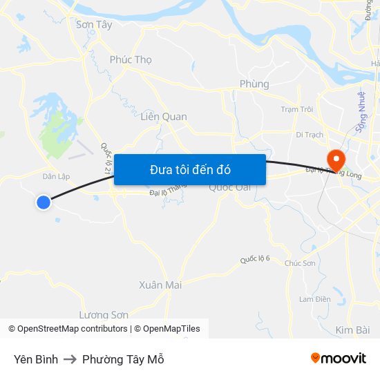 Yên Bình to Phường Tây Mỗ map