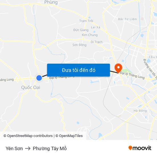 Yên Sơn to Phường Tây Mỗ map