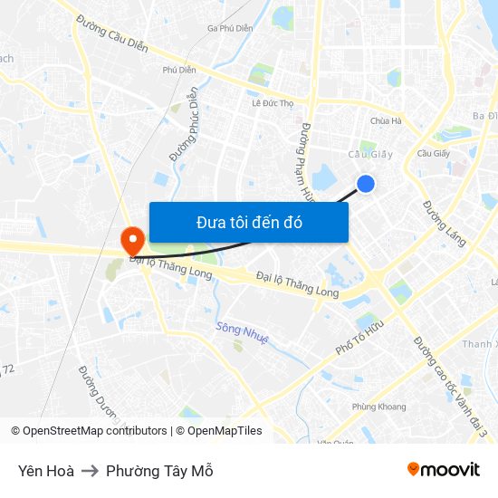 Yên Hoà to Phường Tây Mỗ map